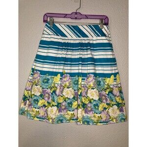Talbots Striped Skirt 2P Floral Pleated Spring Summer Side Zip Pockets Cotton